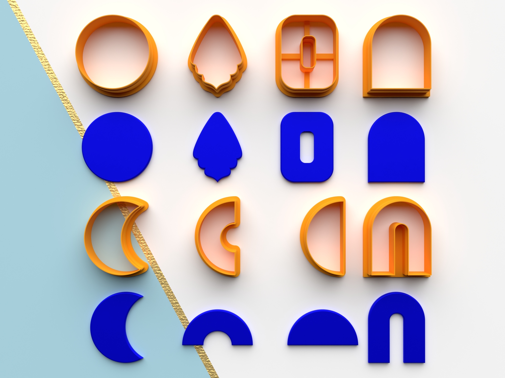 STL Set of Polymer Clay Cutters in 8 Designs, 6 Measurements and 3 Cutting Versions/Digital Files for 3D Printing - Image 2