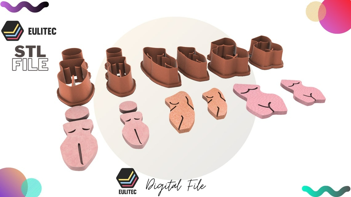 Polymer Clay Cutter/shape silhouette woman / 3 models *2 size / File For Use In A 3D Printer - Image 2