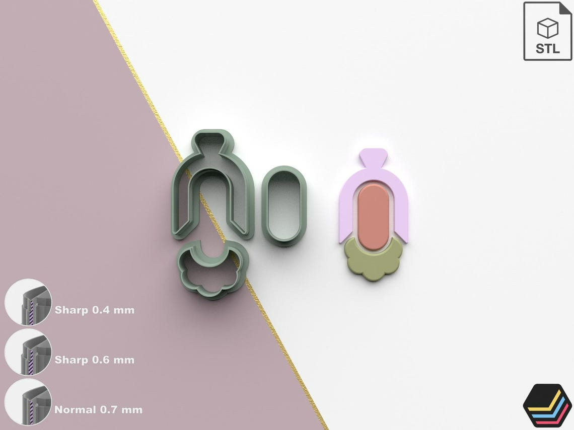 Polymer Clay Cutters Moonbow | 5 Size 3 Cutter Versions | Digital Files for 3D Printing