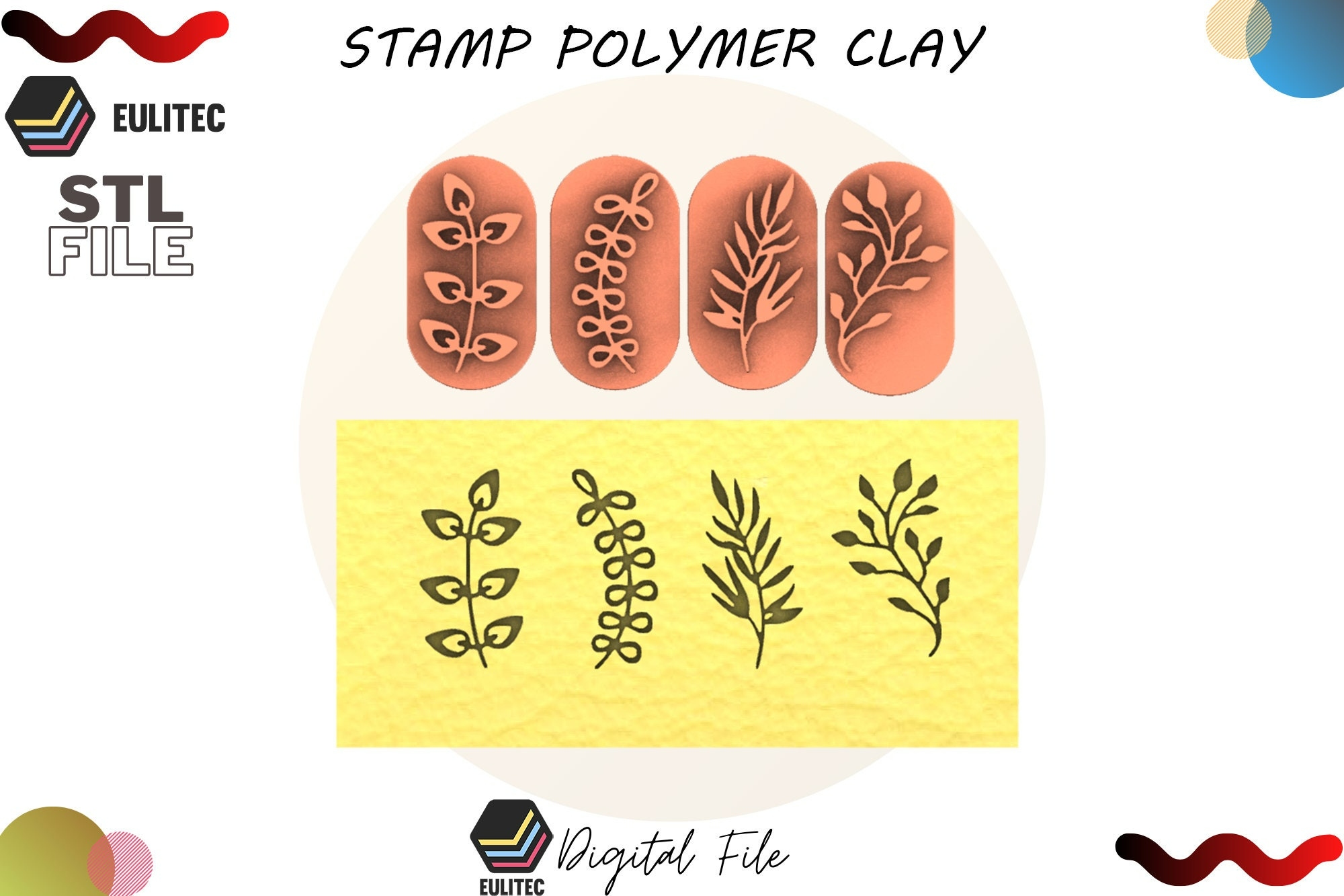 Polymer Clay Stamp /Plants stamp leaf and leaves/ Digital STL File * 4 Model