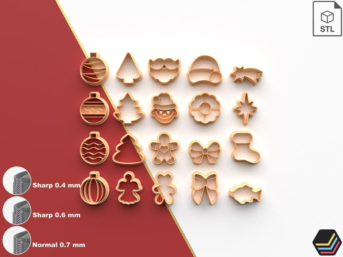 Polymer Clay Cutter Bundle Earrings Christmas | 20 Designs in 6 Sizes | 3 Edge Versions | Digital STL File 3D Printable