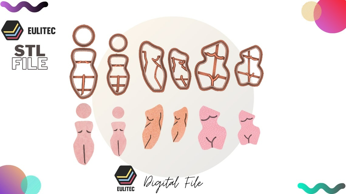 Polymer Clay Cutter/shape silhouette woman / 3 models *2 size / File For Use In A 3D Printer