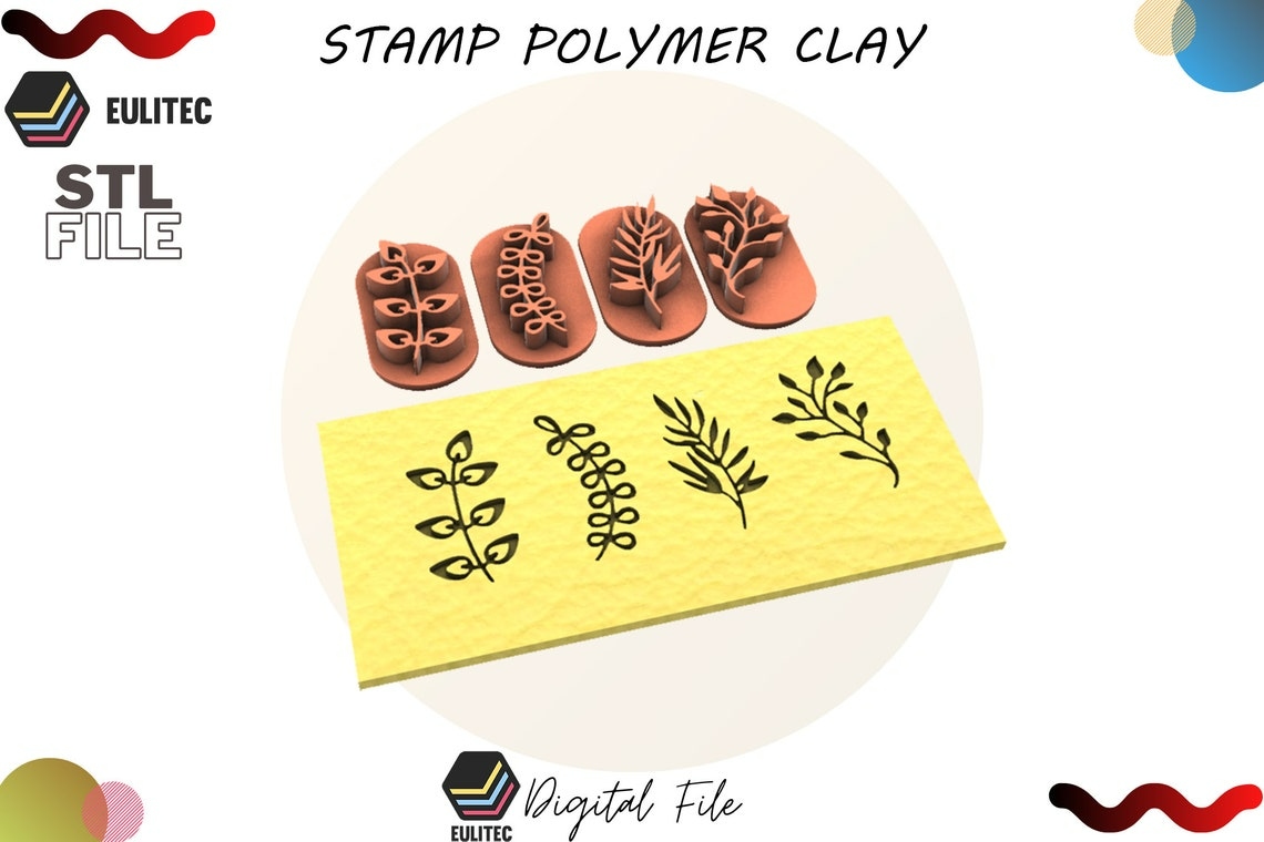 Polymer Clay Stamp /Plants stamp leaf and leaves/ Digital STL File * 4 Model - Image 2