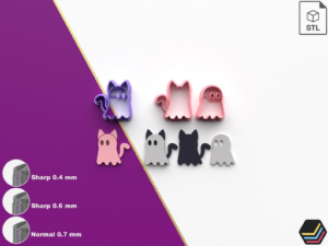 Polymer Clay Cutter Ghost Cat | 6 Size - 3 Cut Version | Halloween Cutter | STL file for 3D printing