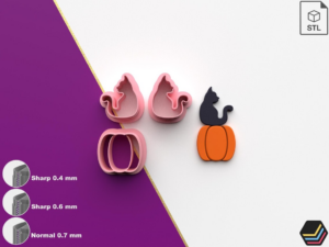 Polymer Clay Cutter Cat in Pumpkin | 6 Size - 3 Cut Version | Halloween Cutter | STL file for 3D printing